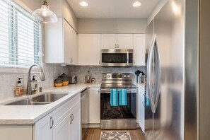 Updated kitchen with stainless steel appliances