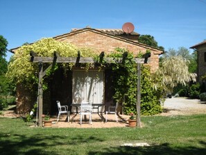 patio of holiday cottage from garden