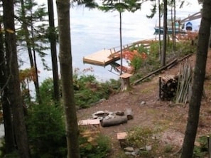 Gun Point Cove from deck w dock, float & fire pit