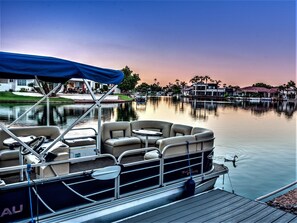 Cruise the lake in this beautiful pontoon boat included with your rental.