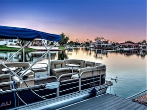 Cruise the lake in this beautiful pontoon boat included with your rental.