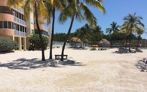 Swimming pool, tiki huts and charcoal grills