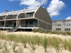 Side elevation view from the beach.  Built right on the stable sand dunes.  
 