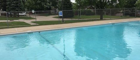 The Pool is directly across the street. 9000 Aurora Ave is shown in background.