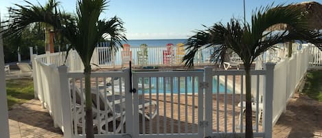 Entrance of the heated pool overlooking Cudjoe Bay.