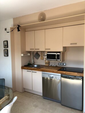 Kitchem well equipped with fridge, microwawe+grill, dishwasher, stove