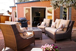 outdoor sitting right of the kitchen french doors.