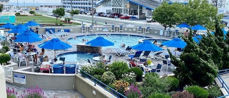 The pool and hot tub area is recently remodeled.