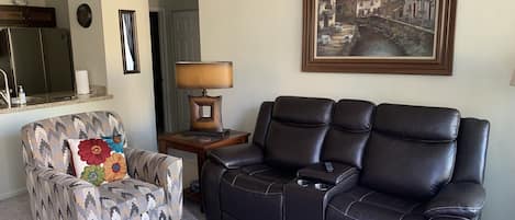 Leather recliner loveseat with swivel chair