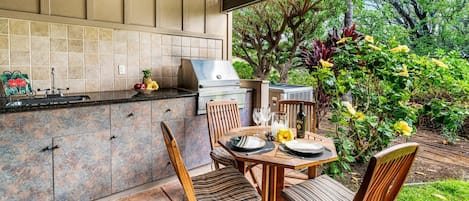 Private Lanai with Outdoor Table, Chairs, and BBQ Grill