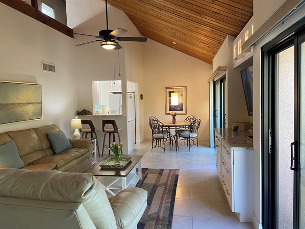 Vaulted ceilings provide spacious living area