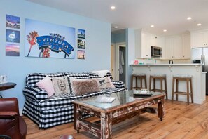 Living room with comfy couch and coffee table