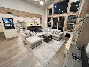 Open Plan Comfy Living Room with Fireplace