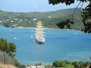 View of Sailing Ship in Falmouth Harbor, from kitchen window