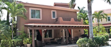 Covered patio and heated pool