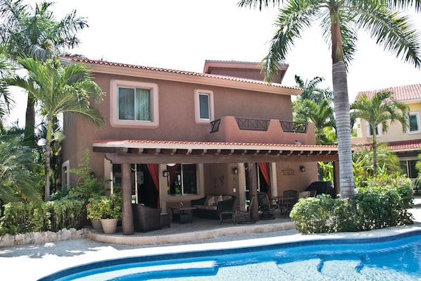 Covered patio and heated pool