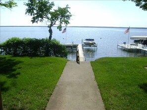 View from front porch. Dock w/fishing boat