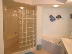 Master Bath.  Bubble tub walk in shower