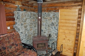 Serenity Cabin wood burning stove