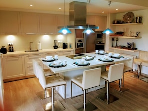 Open Kitchen area & island table that can seat up to 8
