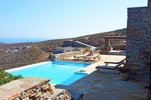 The terrace and pool area