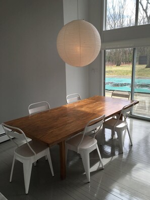 Custom built dining room table was made for group meals!