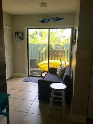 reading nook, overlooking front patio