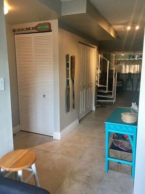 View from reading nook; entryway storage closet for cooler/towels and water toys