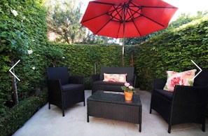 Courtyard seating among the roses