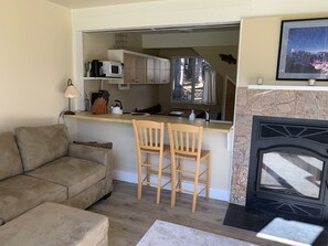 View from living room toward kitchen