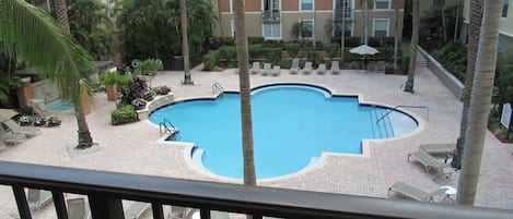 Pool view through living room sliding doors