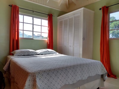 Bedroom: Comfy queen sized bed, light and airy loft, sound of birds.