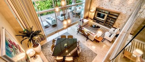 View of Main Living Room and Dining Room from upper Level