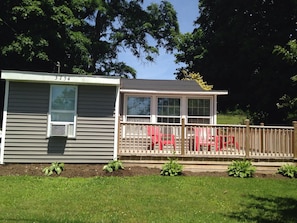 Front view of the lake house from the road.