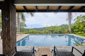 Stunning open wide view of the jungle and ocean from the patio