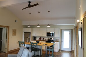 Combined kitchen and living area.