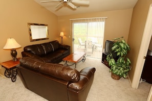 Living area includes a TV set with Cable services.