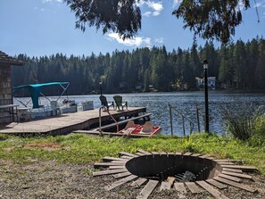 We have a lovely firepit near the water, perfect for cooking smores.