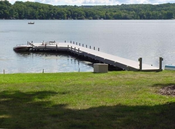 View of the lake and the dock from the manor house