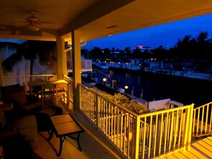 Canal view from terrace at night.