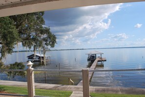 Standing on deck looking out to Lake.  