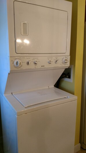 conveniently located washer and dryer in kitchen 