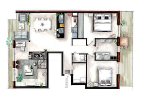 Floor plan of the 115 sq m (ca. 1240 sq ft) apartment