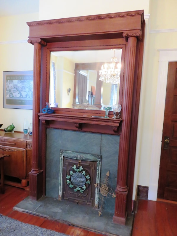 Decorative Fireplace in bedroom.