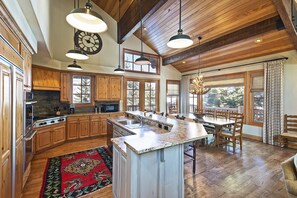 Upgraded kitchen. Fully stocked with everything you need to cook up a feast. 