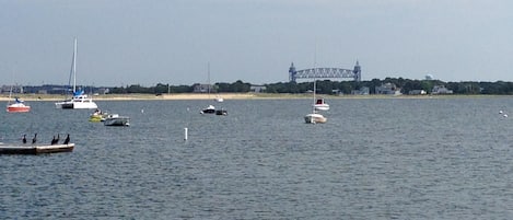 View from the cottage beach. Cape Cod Canal Railroad Bridge.