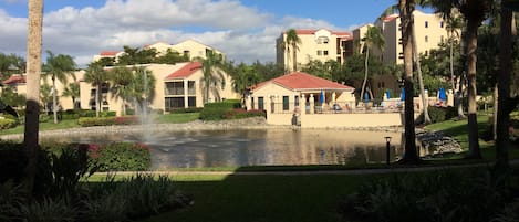 View of lake and clubhouse/pool from Lanai