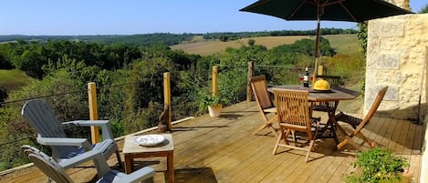 The rear decking showing the stunning views across the valley.