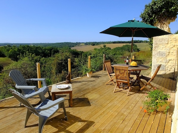 The rear decking showing the stunning views across the valley.