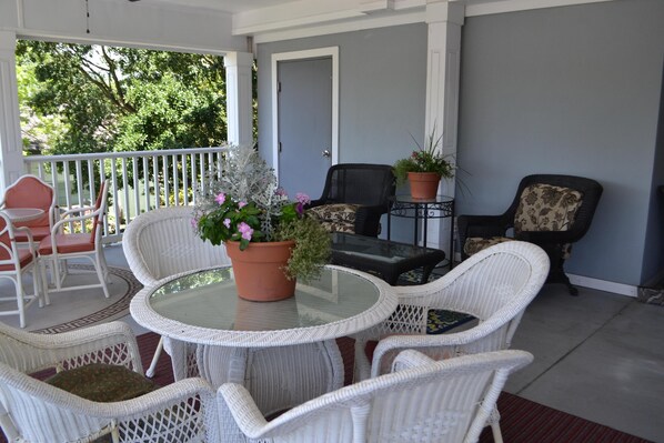 Our beautiful covered porch..1 on each floor.